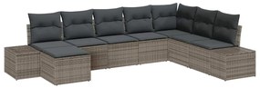 Conjunto de Sofás de Jardim de 8 Peças com Almofadas Cinzas em Rattan