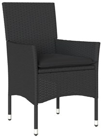 7 pcs conjunto jantar jardim c/almofadões vime PE/vidro preto