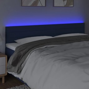 Cabeceira de cama c/ luzes LED tecido 180x5x78/88 cm azul