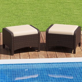 Conjunto de 2 Otomanas Retangulares para Repousa-pés, 54 x 46 x 39,5 cm, Almofadas Removíveis, Bege e Castanho
