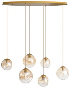 Candeeiro suspenso Art Deco latão com placa de teto oval e vidro âmbar 6 luzes - Douglass Art Deco