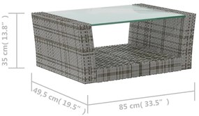 8 pcs conjunto lounge de jardim c/ almofadões vime PE cinzento