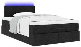 Cama otomana com colchão &amp; LEDs 120x190 cm tecido preto