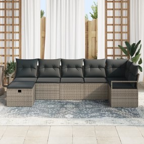 Conjunto de Sofá de Jardim de 7 Peças com Almofadas Cinza Rattan de Po