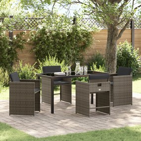 vidaXL Conjunto de Jantar de Jardim com Almofadas Cinza Rattan PE