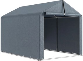 Outsunny Tenda Garagem 2,2x1,6 m Impermeável Tenda para Equipamentos com Porta Enrolável Telhado a Duas Águas Cinza Escuro | Aosom Portugal