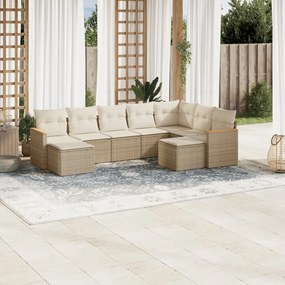 vidaXL 9 pcs conjunto de sofás p/ jardim com almofadões vime PE bege
