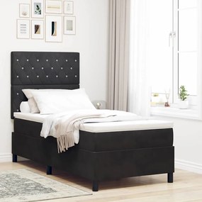 vidaXL Cama Box Spring com Colchão Preto Solteiro Veludo