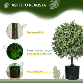 Conjunto de 2 Árvores de Chá Artificial 55 cm Planta Artificial com 343 Folhas Musgo e Vaso Planta Artificial Decorativa Verde