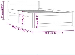 Estrutura cama pequena solteiro 75x190 cm madeira maciça cinza