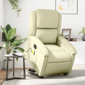 vidaXL Poltrona reclinável elevatória elétrica couro genuíno creme