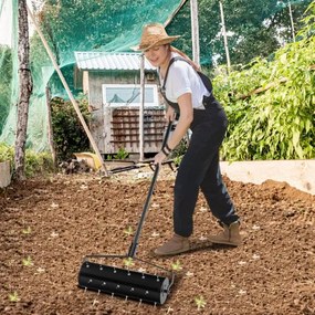 Rolo Aerador de relva com cabo amovível 130 cm Dentes para jardim Pátio Fácil de montar Preto
