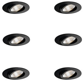 Conjunto de 6 focos embutidos pretos 6,8cm Incl. LED 750 lm Regulável IP23 - Gaius Moderno