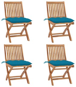 vidaXL Cadeiras de jardim dobráveis c/ almofadões 4 pcs teca maciça