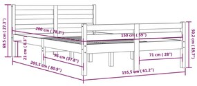 Estrutura cama king 150x200 cm madeira maciça castanho-mel