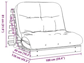 Sofá-cama futon c/ colchão madeira de pinho maciça castanho-mel