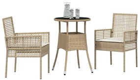 Conjunto de Jantar de 3 Peças Bege de Rattan