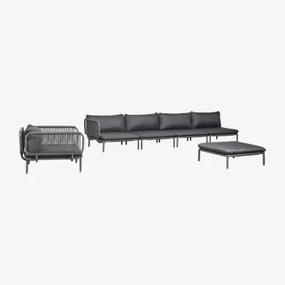 Conjunto De Jardim Com Sofá Modular De Canto De 4 Peças, Puff E Poltrona Em Aço Roubly Cinza Grafito - Sklum
