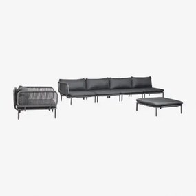 Sofá De Jardim Modular De Canto De 4 Peças Com Pufe E Poltrona Roubly Cinza Grafito - Sklum