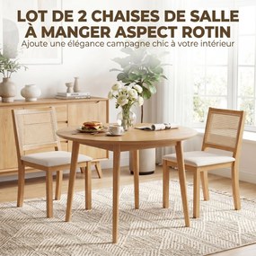 Conjunto de 2 cadeiras de sala de jantar e de cozinha com assento almofadado (MESA NÃO INCLUIDA), encosto com efeito de vime, nas cores creme e cor ca