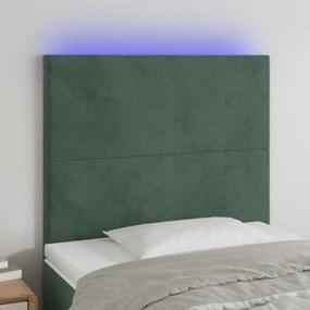 Cabeceira de cama c/ LED veludo 90x5x118/128 cm verde-escuro