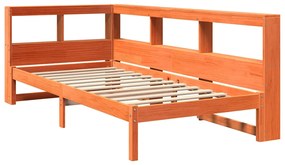 Cama com estante sem colchão 75x190cm pinho maciço castanho-mel