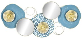 HOMCOM Decoração de Parede de Metal Espelho de Folhas de Flores 3D Arte de Parede Suspensa para Sala de Estar Dormitório Escritório 65x29cm Multicor