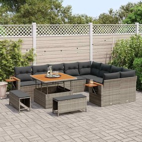 Conjunto de Sofá de Jardim vidaXL 12 Peças com Almofadas Cinza Vime PE