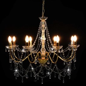 Lustre com contas lâmpadas 8 x E14 dourado