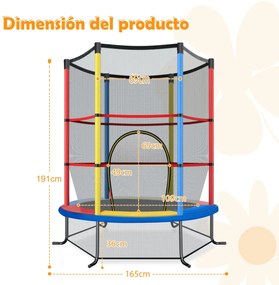 Trampolim para crianças 191 cm com rede de segurança e almofada para molas recreativas Estrutura em aço multicolorido