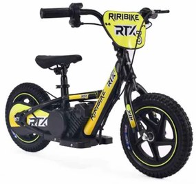 Bicicleta eléctrica para crianças RIRIBIKE RTX3 24V (12"), bateria de lítio, motor de 100W, travão de disco, assento ajustável em PU macio amarela