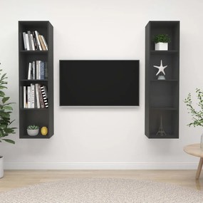 vidaXL Armários de parede para TV 2 pcs derivados de madeira cinzento