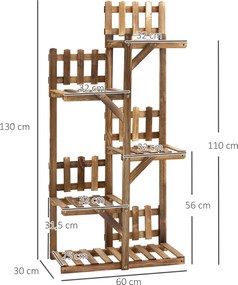 Estante de flores em madeira com suportes para vasos e plantas, 5 prateleiras 60 x 30 x 130 cm, madeira de abeto