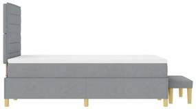 Cama Box Spring com Colchão e Banco Cinzento-claro 120x190 cm Tecido