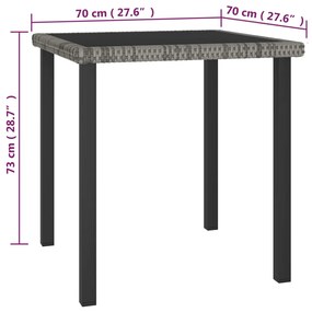 3 pcs conjunto de jantar para jardim vime PE cinzento