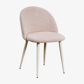 Cadeira De Jantar Estofada E Em Aço Kana Beige Creme & Bouclé Cor-de-rosa & Bouclé - Sklum
