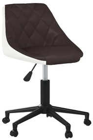 vidaXL Cadeira de jantar giratória couro artificial castanho e branco