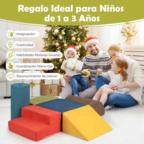 Blocos de trepar para bebés de 6 peças Interior macio com tecido de chenille amigo da pele Espuma de alta densidade Multicolorido