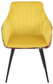 Conjunto 4 Cadeiras de Cozinha e Sala de Jantar  DEVA, metal, tecido veludo amarelo  com costas florais combinando