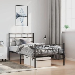 vidaXL Estrutura de cama com cabeceira e pés 100x190 cm metal preto