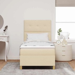 Cama com Box Spring e Colchão Creme 100x200 cm Tecido
