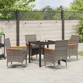 Mesa de Jantar de Jardim com 5 Peças e Almofadas Cinza Rattan Poliéste