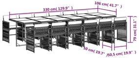 13 pcs conjunto de jantar p/jardim com almofadões vime PE preto