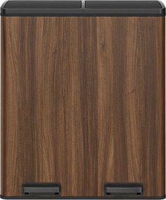 Caixote do lixo 58,5 x 32 x 65 cm de 60 L com  2 compartimentos, caixotes interiores removíveis com pedal castanho