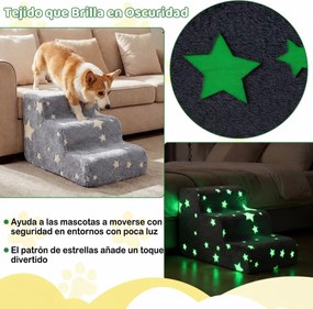 Escada de espuma  luminescente com 3 degraus para cães 60 x 40,5 x 39 cm, com base antiderrapante e capa lavável de alta densidade e, para animais de