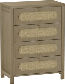HOMCOM Cômoda 4 gavetas móvel de armazenamento estilo boémio com portas em resina trançada, 70 x 38 x 93 cm, efeito madeira natural | Aosom Portugal