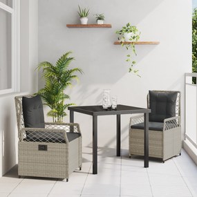 vidaXL Conjunto de Jantar de Jardim 3 Peças Cinza Claro Rattan Poliéster