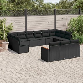vidaXL 13 pcs conjunto de sofás de jardim com almofadões vime PE preto