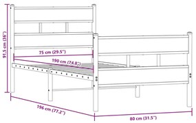 Estrutura de cama sem colchão 75x190 cm metal carvalho sonoma