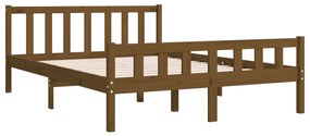 Estrutura de cama casal 135x190 cm madeira maciça castanho-mel